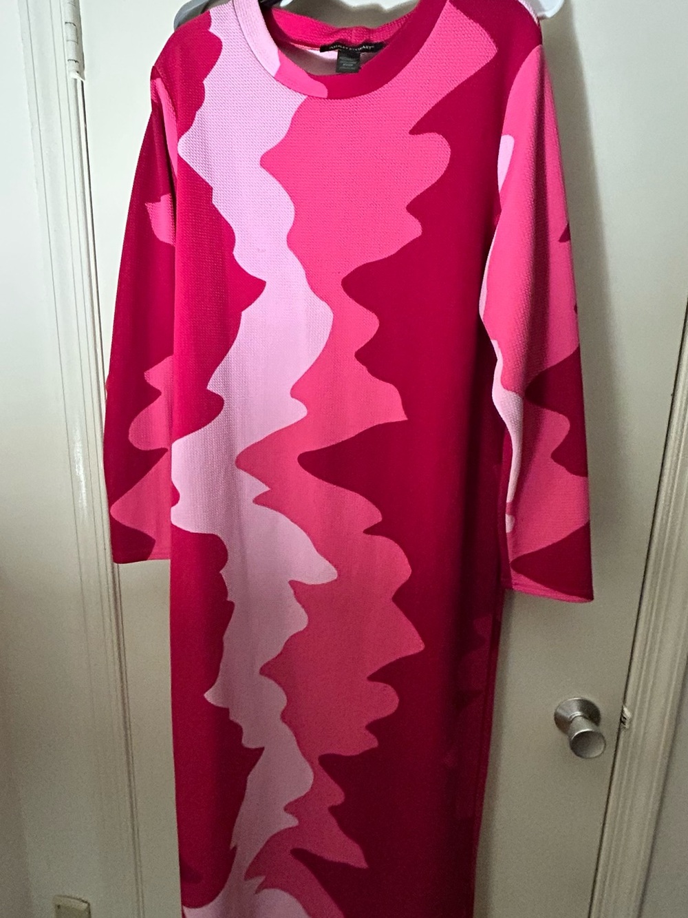 Ashley Stewart Pink Patterned Long Sleeve Maxi Dress